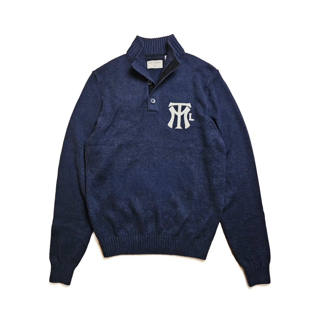 MTL HERITAGE 3 BUTTON SWEATER - Marin/Navy